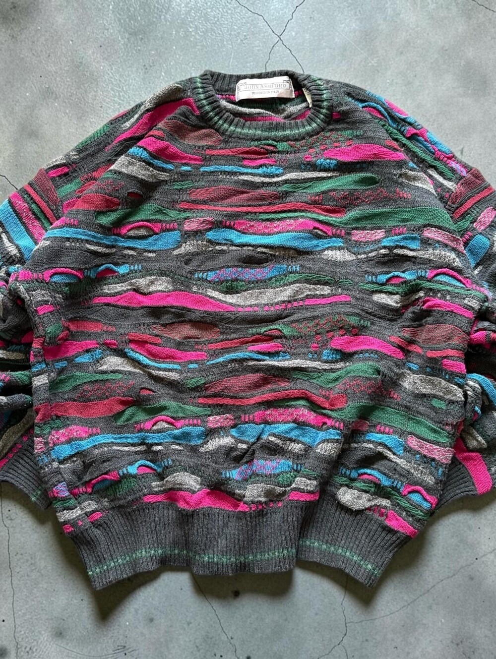 Vintage 90s 3D Knit Crewneck Pullover Sweater John Ashford Medium Fisherman